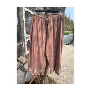 90s Carroll Reed Knit Crop Pants Pink Floral Eyelet Design Details Stretch & Tie